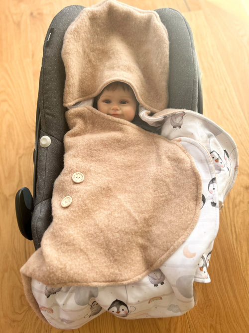 Einschlagdecke aus Wollfleece für Babyschale
