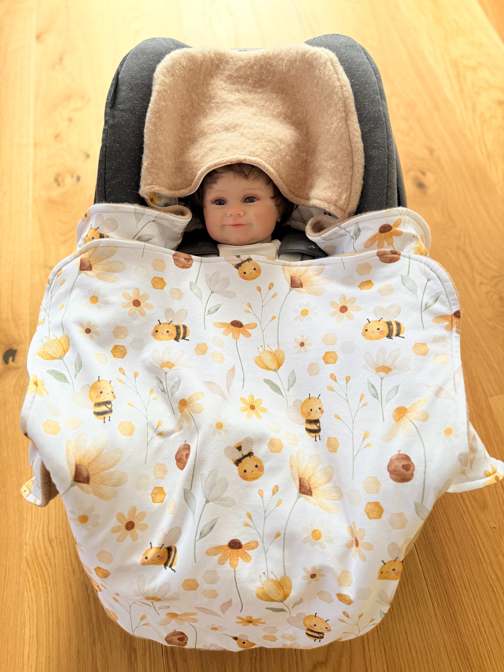 Einschlagdecke aus Wollfleece für Babyschale